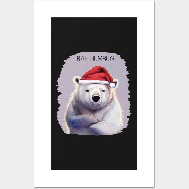 Bah Humbug! Grumpy polar bear in Santa hat Wall Art by Geminiartstudio